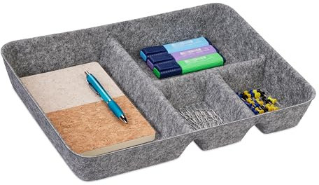 Relaxdays Schubladen Organizer Filz, Ordnungssystem Schreibtisch, HxBxT: 6,5 x 40 x 30 cm, 4 Fächer, Filzkorb, hellgrau