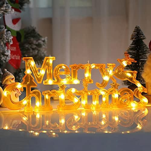 Panneau lumineux de joyeux noël pour couronne d'arbre de noël, lettres de joyeux noël suspendues pour mur de fenêtre de porte d'entrée(Orange)