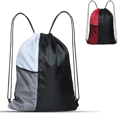 HHH Drawstring Bag Boys Girls Kids Swim Gym Sack Dance PE Shoe Sport Backpack (Red White)