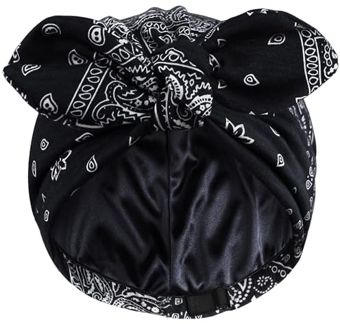 Ababalaya Satin Lined Beanies for Women Chemo Headwear Sleep Cap (1, Black)