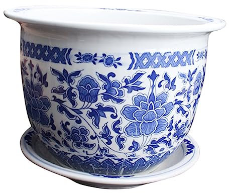 Sosoport Maceta De Cerámica con Platillo Maceta Decorativa De Porcelana Azul y Blanca para Plantas De Interior y Exterior para Jardines y Hogar