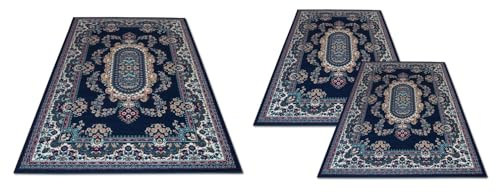 Confezioni Giuliana Palace Tris Tappeti Camera da Letto Classico Dis 2063 Blu Chiaro Set 3 Pezzi 70x130 e 55x105