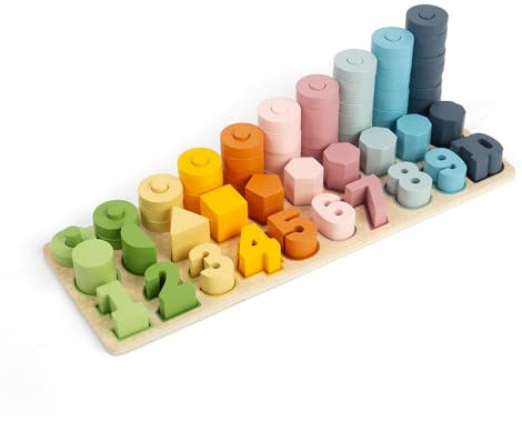 Bigjigs Toys 1-10 Wooden Counting Board - 78 Piece All-In-One Number Sorter, Shape Matcher & Stacking Toy, Numbers & Maths Games, Early Learning Resources For Children, 2+ Years