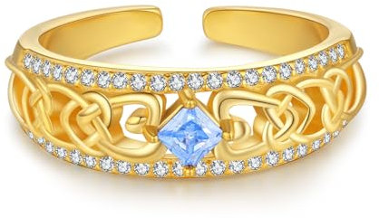 KINGWHYTE Geburtsstein Ringe 925 Sterling Silber Keltische Gold Ringe für Frauen Keltischer Schmuck Frauen Geburtstag Geschenke (Dezember)