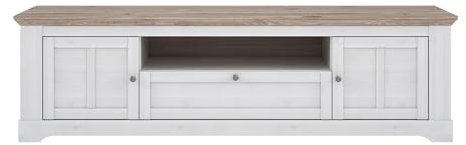 Forte ILOPPA TV-Schrank 200 210, moderner Schrank mit 2 Türen, 1 Schublade, Landhausstil, Holzwerkstoff, Nelson Eiche/Schneeeiche Holzdekor, 204,7 cm breit x 59,1 cm hoch x 55 cm tief