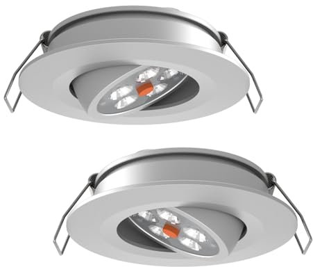 acegoo Campervan Swivel Downlights 12V Recessed LED Spot Light Inbuilt Dimmer Switch & Red Light, for Boat Van Motorhome, 35° Beam Angle Vertical 70° Adjustment Dia 74mm Aluminum (Silver 3000K)