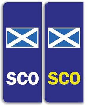 2 x Scotland Numberplate Vinyl Stickers - Scottish Flag Abroad Travel Car Vehicle Number Plate Europe Sticker - Size 40mm x 104mm #81661