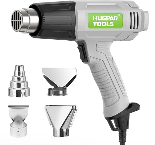 Huepar Tools Heat Gun, Professional Hot Air Gun Kit Dual Temperature 400℃/550℃, 4 Nozzles, Overload Protection, 1.5s Fast Heating, Heat Gun Paint Stripping, Crafts, Shrink, Wrapping,Gift for Women,Men