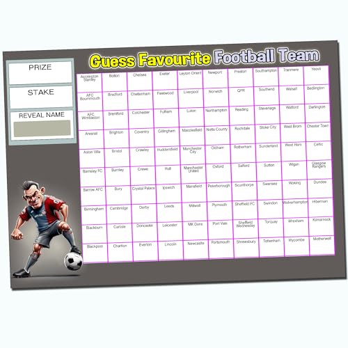 100 Team Football Fundraising Scratch Card, A4 Fundraiser Sheet | A4 100-team football fundraising scratch card for adult organisers, clubs, charities, PTAs and community events.
