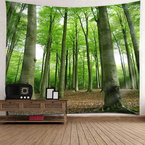 KnSam Wandtuch Baum Wald, Wandbehang Grün aus Polyester, Landschaft Natur Wandteppich Wanddekoration für Wohnzimmer Schlafzimmer Wohnheim Wanddeko, 260x240cm