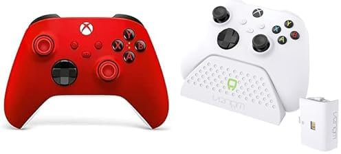 Xbox Wireless Controller - Pulse Red | Rojo Latido+Venom Base de carga con batería recargable - Blanca Series X & S One