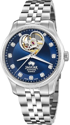 JAGUAR Swiss Made Uhr Automatik Damen aus Edelstahl 316L | Analog, Widerstandsfähiges Saphirglas, Wasserdicht 5 ATM J994/2, Blaues Zifferblatt, Hypoallergen, Kollektion CŒUR