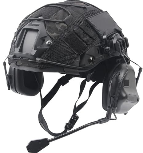 labzaa Airsoft Helm Set, Fast Helm Set mit Multicam Airsoft Helm Abdeckung & Militär Headset Adjustable Taktik Fast Protection Helm für Airsoft Paintball Outdoor Jagd B L