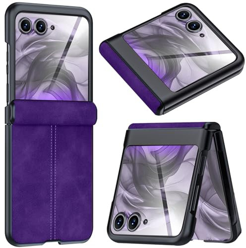 NINKI für Motorola Moto Razr 2024 Hülle mit Scharnierschutz, Motorola Razr 50 Handyhülle, Leder Moto Razr 2024 Handytasche für Moto Razr 50 Flip Case 2024 Motorola Razr 2024 Schutzhülle Lila