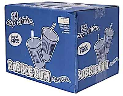 Assorted Flavour Sugar Free 24 Cup Drinks with Paper Straws Soft Drinks Refreshing Flavours Orange Blackcurrant Bubblegum Cola Raspberry Lime (One Size, Bubblegum)