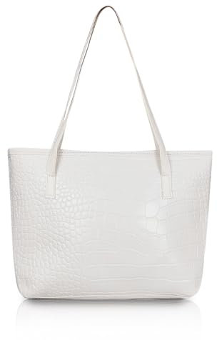 AfitLulu Handtasche Damen KleinTote Bag mit Reißverschluss, Wasserdichtes PU-Leder Umhängetasche Shopper Tasche Damen Multifunktional Schultertasche Einkaufstasche für Einkäufe (Weiß)