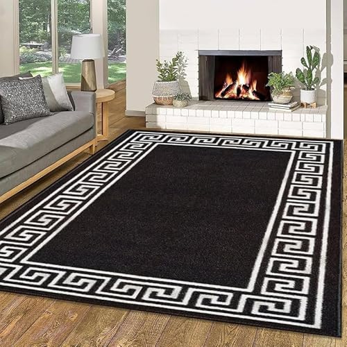Cozy Haven Athena Rug – Large Washable Non-Slip Carpet for Living Room, Bedroom, Lounge, Dining, Kitchen Fluffy Thick Soft Modern Indoor Floor Rugs (Black & White, 120x170 cm)
