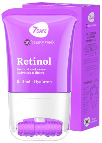 7DAYS Crema Viso e Collo Coreana Antirughe al Retinolo con Rullo Massaggiante – Effetto Lifting Rassodante e Compattezza, Azione Levigante, per Rughe e Linee Sottili, per il Doppio Mento, 80 ml