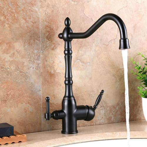 Robinet Cuisine Retro Vintage Noir Robinet 3 Voies Cuisine Douchette Rotation 360 ° Robinet Evier De Cuisine Retro Avec 2 Sorties