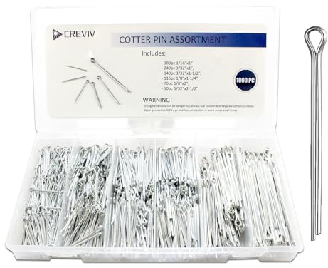 1000 Piece Cotter Pin Assortment Kit - 6 Sizes (1/16” to 5/32”) Durable Split Pins with Case, Corrosion-Resistant for Tractors, Trailers, Marine & Industrial Machinery - Bulk Multi-Size Cotter Key Set