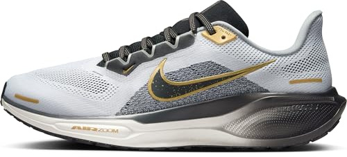 Nike Men's AIR Zoom Pegasus 41 PRM Road Running Shoes, White/Black-Metallic Gold-Lt S, 9.5