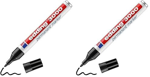 edding 3000 Permanentmarker - schwarz - 1 Stift - Rund-Spitze 1,5-3 mm - schnell trocknender Permanent Marker - wasserfest, wischfest - für Karton, Kunststoff, Holz, Metall - Universalmarker