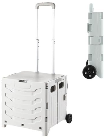 36L Schnell Faltbarer Einkaufstrolley mit Deckel, 2 Rollen, Hartschale, Verstellbarer Teleskopgriff, Ziehwagen für Einkauf, Markt & Camping, Stabil, Leicht, Montagefrei - Grau