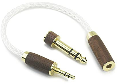 3.5mm 1/8 TRS Male and 6.35mm 1/4 Adapter to 4.4mm Balanced Female Headphone Audio Adapter Cable 8 Cores 7N OCC Copper Single Crystal Silver Plated Wire Walnut Wood Shell