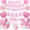 Globos Decoracion Cumpleaños, Lazo Rosa Decoraciones para Fiesta de Cumpleaños, Globos Rosa y Blanco, Feliz Cumpleaños Decoración Niña Mujeres,Topper Tarta, Globos de Cumpleaños Lazos Party Deco