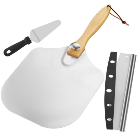 Pala para pizza plegable, mango de madera, espátula para pizza, espátula de acero inoxidable 430, juego de pala para pizza, duradera, de aluminio, fácil de cortar, espátula para pizza, para pizza