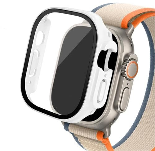 EZZON Boîtier en verre pour Apple Watch Ultra 2, 49mm, smar twatch PC, protecteur d'écran pare-chocs, couverture trempée, accessoires de bande série iwatch(White 05,Ultra 2 49mm)