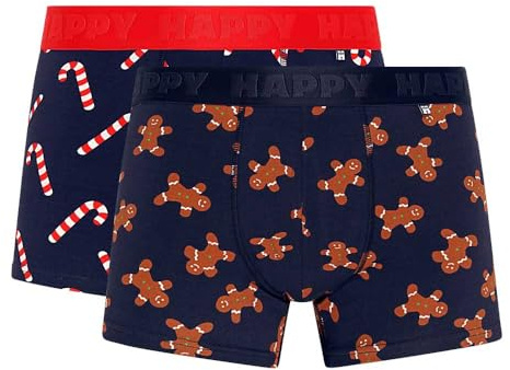 Happy Socks Men's 2-Pack Gingerbread Boxers Gift Set Boxer Shorts, Blue, Multicolor, Large