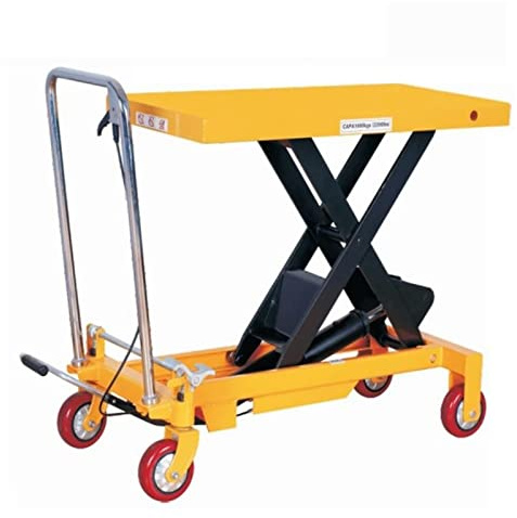 Manueller hydraulischer Hubwagen – mobile robuste Plattform mit Handschieber und Fußpedalbedienung für einfaches Anheben und Transportieren schwerer Lasten