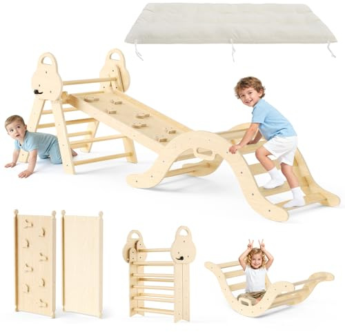 STYPLZ 7 in 1 Arco montessoriano per Bambini,Set da Arrampicata Montessori con Cuscino,Giocattoli da Arrampicata per Interni,Ideale per Bambini 1 Anni +
