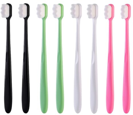 8 Stück Nano Zahnbürste Set, Extra Weiche Zahnbürste, Hochdichte Weich, Schützt Zerbrechliches Zahnfleisch, Erwachsene, Kinder Und ältere Personen Sind Verfügbar (Schwarz + Weiß + Pink + Grün)