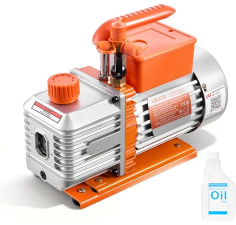 VEVOR Pompa per Vuoto Monostadio 5 CFM 142 L/min, Pompa per Vuoto a Palette Rotanti Due Stadi HVAC per Sistema R134a R22 R410a, Motore a 4 Poli, Manutenzione per Aria Condizionata di Veicoli