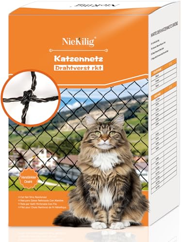 NieKilig Katzennetz für Balkone Drahtverstärktes, Balkon Drahtnetz Katzen, Balkonnetz für Katzen, Katzengitter Fenster ohne Bohren für Balkone, Terrassen, Fenster, Oberlichter, Türen, Zäune (7x3m)