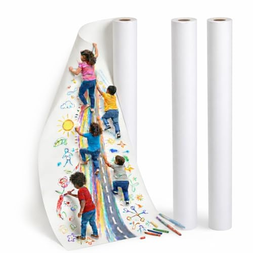 2 Stück Zeichenpapierrolle, Papierrolle Malen Kinder, 44 cm X 15 cm, 70g/M² | Malrolle für kinder, Weiß & Glatt, Zuschneidbar, Für Stifte/Marker/Farben, Für Schule, Staffelei, plakat, papier rolle malen