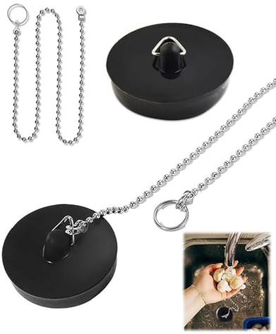 LEEQBCR 2 Piezas Tapones de desagüe Tapones de Fregadero con 40cm Cadena Tapón para bañera Tapón para Lavabo Tapón de Goma para lavabos,bañeras y fregaderos de Cocina(Negro)(Ø40-45mm)