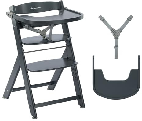 Bebeconfort Timba 2 Mitwachsender Hochstuhl, 6+ Monate, Bis 110 kg, Ergonomischer Baby & Kinderhochstuhl Holz, Fast alle Esstische, Abnehmbares Tablett, Sitz + Fußstütze verstellbar, Warm Grey