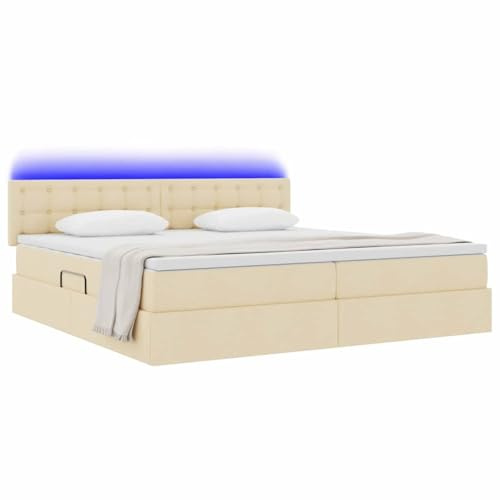 vidaXL Bett mit Stauraum und LED mit Matratze Creme 200 x 200 cm Stoff, Modernes Schlafzimmer, rechteckiges Bett, praktische Aufbewahrung, LED-Rahmen, USB-Beleuchtung, Bequeme Matratze