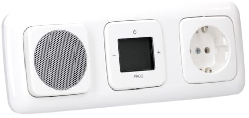 Busch Jäger Unterputz UP Digitalradio 8215 U (8215U) alpinweiß Komplett-Set Reflex SI Lautsprecher + 20EUC-214 Steckdose + Radioeinheit in 3 fach Rahmen integriert