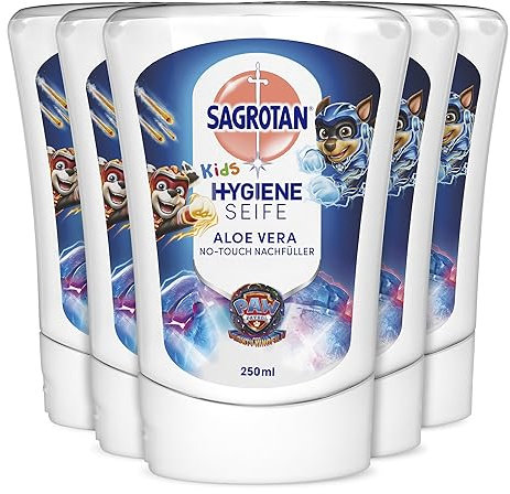 Sagrotan No-Touch Kids Nachfüller Aloe Vera – Paw Patrol Edition – Für den automatischen Seifenspender – 5 x 250 ml Handseife