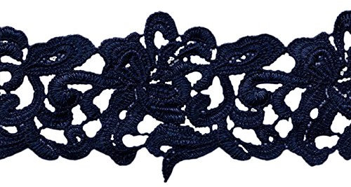 1m / Meterware Spitzenborte Bestickte Spitze Spitzenband 75mm, Farbwahl, Farbe:kobaltblau
