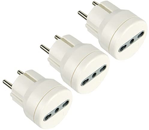 Electraline 92359 Adattatore Presa 10/16 A, Spina Schuko Adattato per i Viaggi in Germania, Spagna, Portogallo, Austria, Grecia, Turchia, Bianco, Confezione da 3