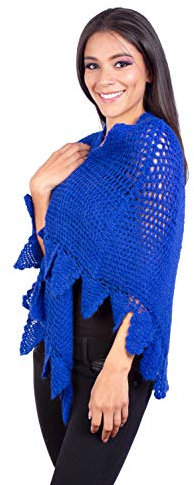 INTI ALPACA Künstlerisch handgehäkelter Alpaka Dreieckstuch in Blau -Gestrickt Umschlagtücher- Umschlagtuch aus Alpakawolle - Dreieckstuch Häkeln - Strickstola - Einheitsgröße