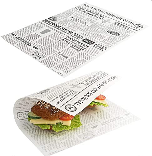Kerafactum 20 Stück fettdichte Wachsblätter für Pommestüte Pommes Tüten Kartoffelstäbchen Fish and Chips geeignet French Fries Motiv Daily News Zeitung Tüte Zeitungstüte Größe 35 x 25 cm