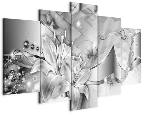 murando - Quadro Fiori 200x100 cm 5 Pezzi Stampa su tela XXL Immagini Moderni Murale Fotografia Grafica Decorazione da parete Quadri Componibili Giglio Astratto Geometrico Grigio a-A-0587-b-m