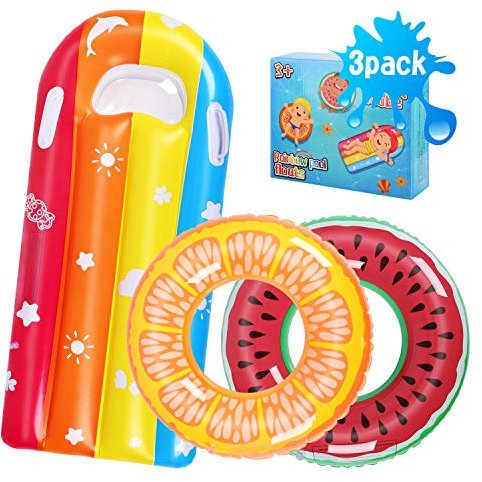 Auney Luftmatratze Pool Kinder,Schwimmring Luftmatratze Kinder Pool Spielzeug 3-6 Jahre mit 2 Schwimmreifen und 1Wassermatratze Aufblasbare,Schwimmmatratze Schwimmmatte Wasserhängematte Aufblasbare