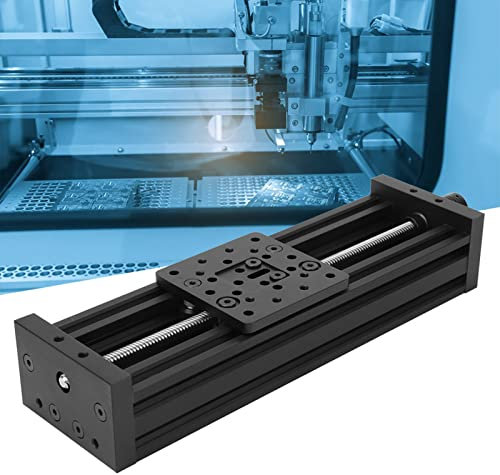 Manuelle Linearbühne Schiebetisch Kugelumlaufspindel, Schraubschiebetisch Linientisch Aluminiumlegierung 3D-Drucker Graviermaschine Schwarz/Silber(400mm-schwarz) Zubehör für 3D-Drucker